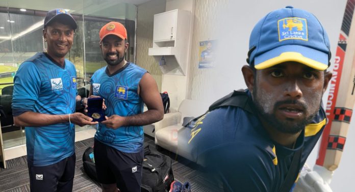 අසලංකට ශ්‍රි ලංකා ක්‍රිකට් වෙතින් තැඹිලි තොප්පියක්. Charith Asalanka was awarded the 'Orange Cap and Coin'