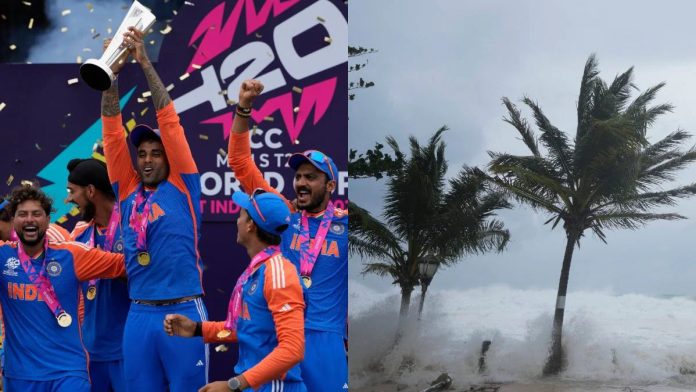 Hurricane Beryl barrels නිසා ලෝකශුර ඉන්දීය කණ්ඩායමට ඇබැද්දියක්..World Cup-winning Indian cricket team stranded in Barbados as Hurricane Beryl barrels in