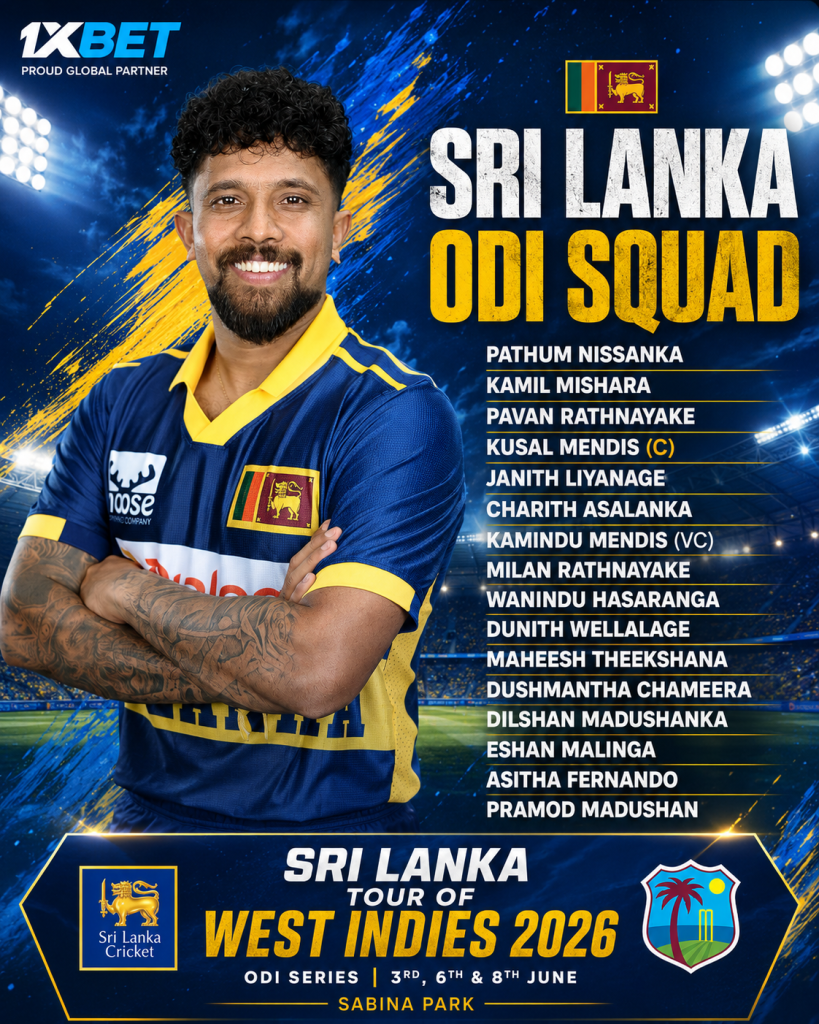 බටහිර ඉන්දීය කොදෙව් සංචාරයට ශ්‍රී ලංකා ක්‍රීඩක සංචිත නම් කරයි !